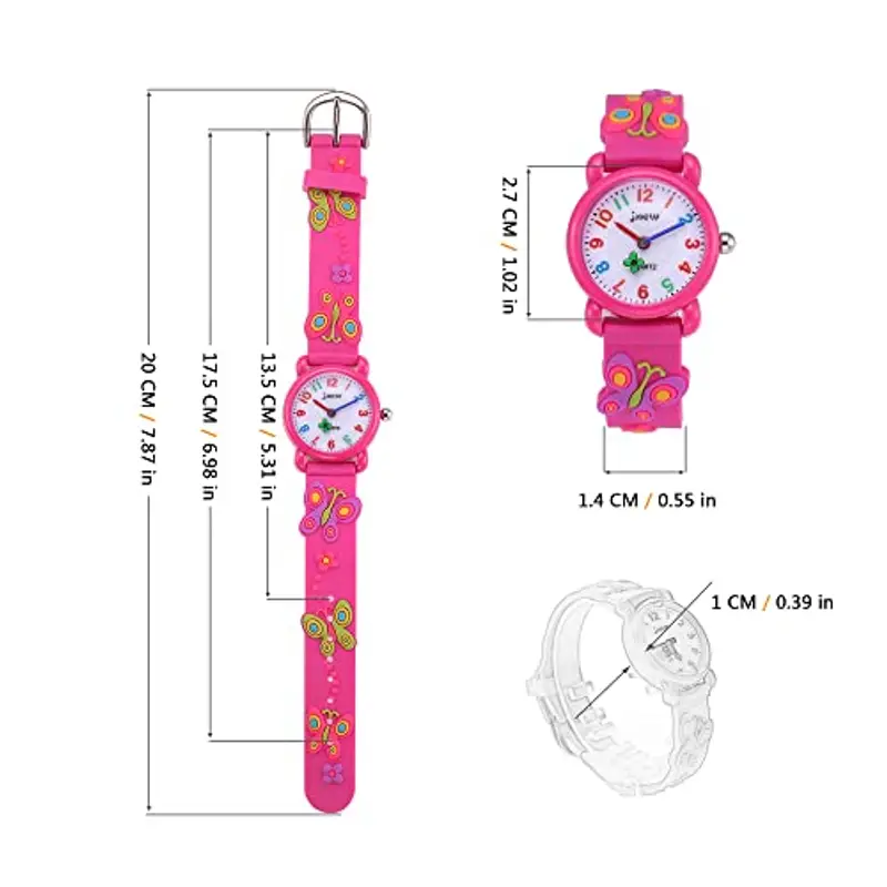 MUXIJIA Orologio Bambina, 3ATM/30M Impermeabile Quarzo Orologio da Polso con 3D Cartone Animato Farfalla Cinturino in Silicone per Ragazze da 3-10 Anni (Rosa) miniatura 3