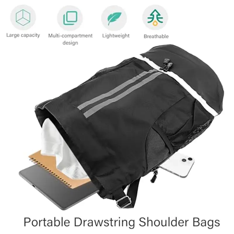 MXTIMWAN Zaino Mare Impermeabile per Donna e Uomo, Sacca Sportiva Ripiegabile con Coulisse, Zaino Spiaggia (Nera) miniatura 2