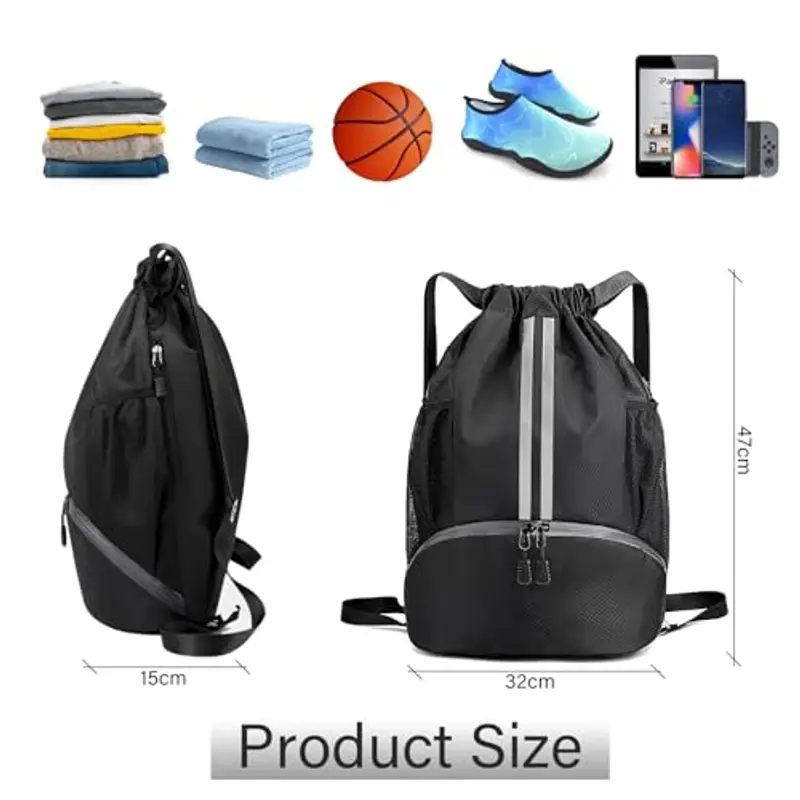 MXTIMWAN Zaino Mare Impermeabile per Donna e Uomo, Sacca Sportiva Ripiegabile con Coulisse, Zaino Spiaggia (Nera) miniatura 3