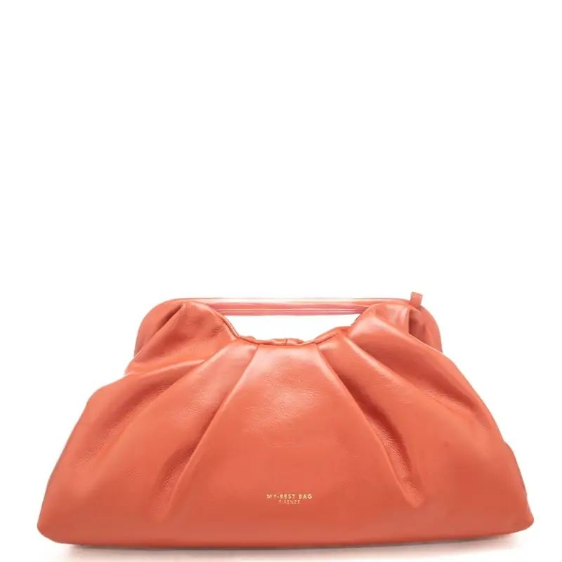 borsa a mano da donna in vera pelle con chiusura a clip rigida papaya