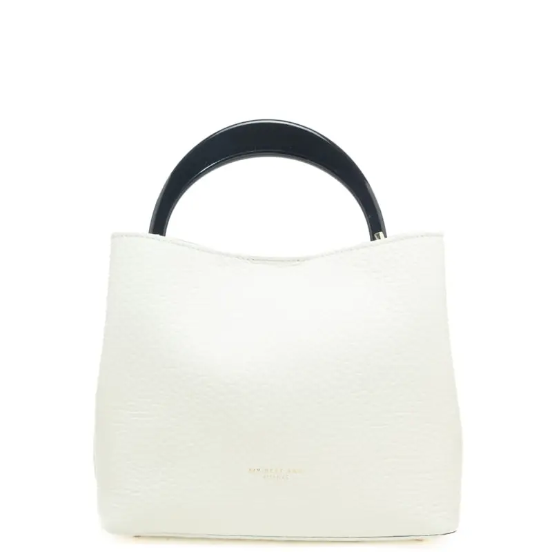 borsa a mano da donna in vera pelle martellata con manico rigido a contrasto colore bianca