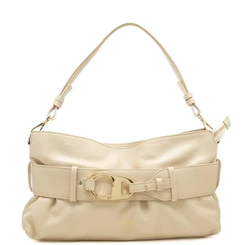 borsa a spalla da donna in vera pelle con cinturone bianca