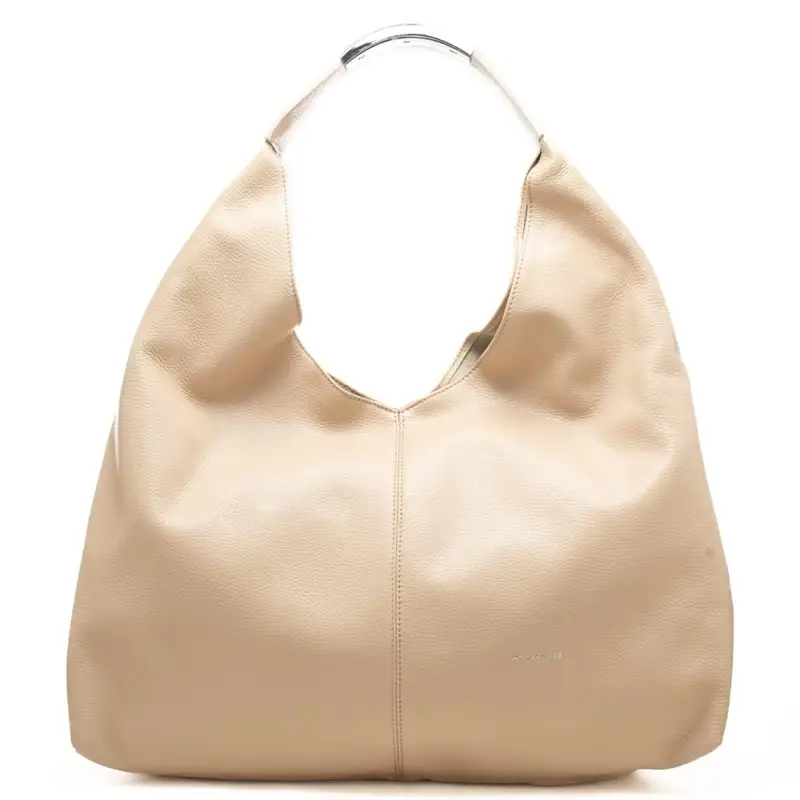 borsa a spalla da donna in vera pelle martellata con spallina in metallo beige