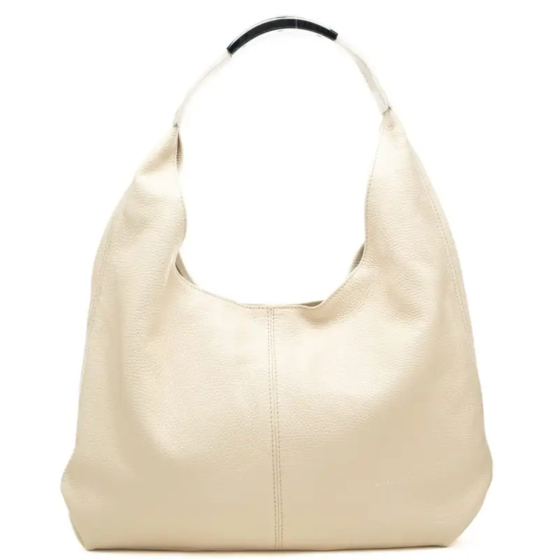 borsa a spalla da donna in vera pelle martellata con spallina in metallo bianca