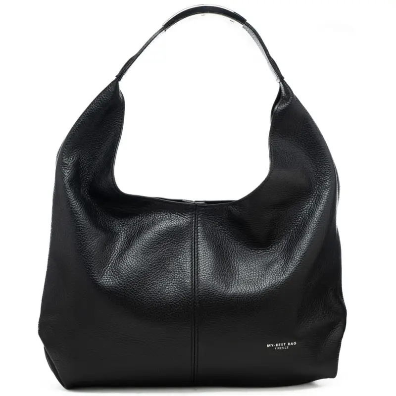 borsa a spalla da donna in vera pelle martellata con spallina in metallo nera