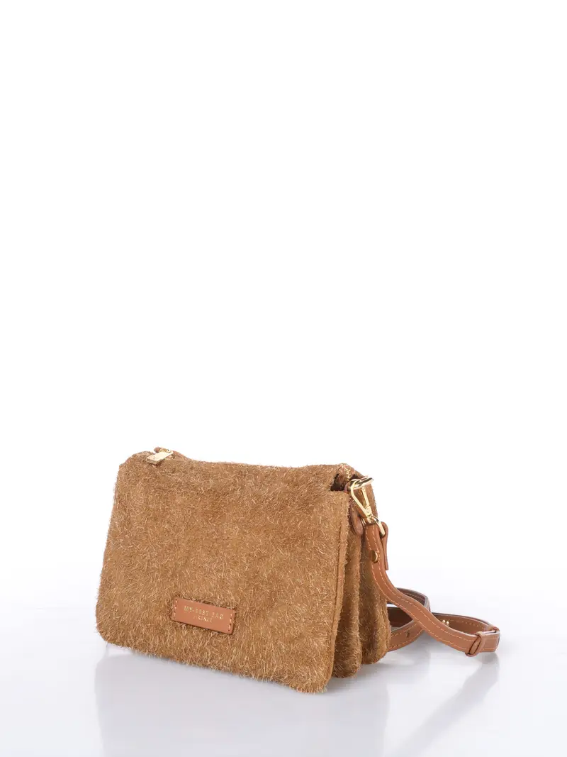 borsa A Tracolla da donna My Best Bag in vera pelle effetto peluche RAME miniatura 2