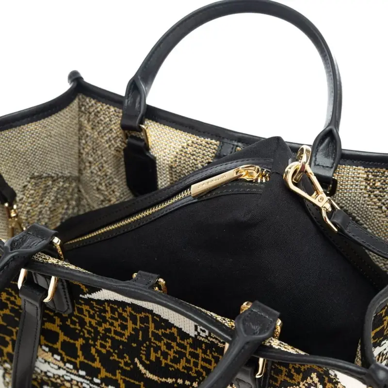 shopping bag da donna in vera pelle e tessuto intrecciato a fantasia octopus miniatura 2