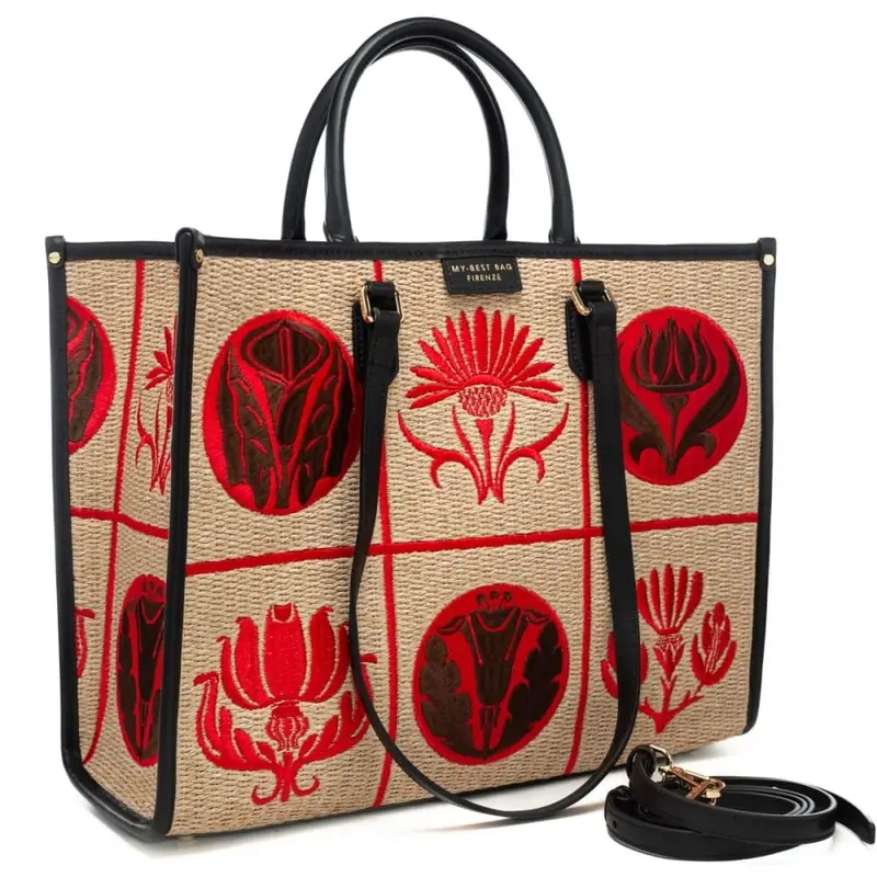 shopping bag da donna in vera pelle e tessuto intrecciato miniatura 2