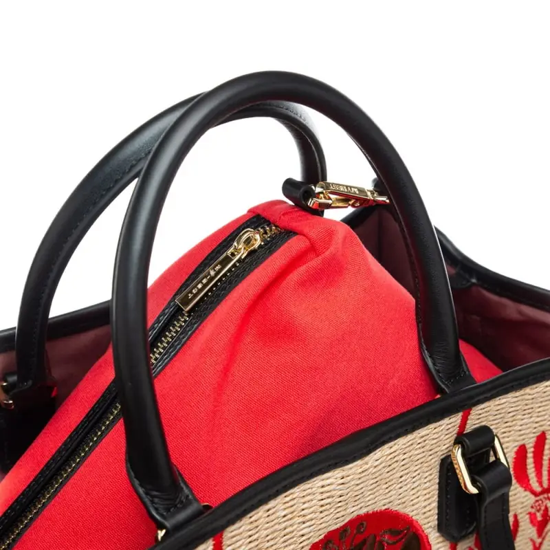 shopping bag da donna in vera pelle e tessuto intrecciato miniatura 3