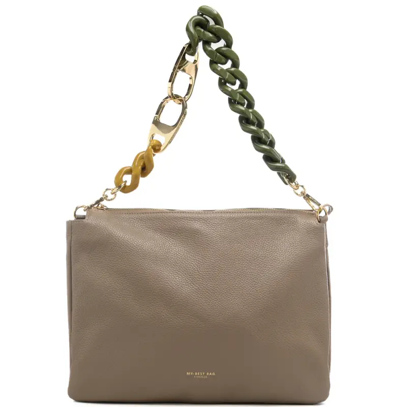 tracolla con maxi catena e design bicolor verde senape miniatura 2