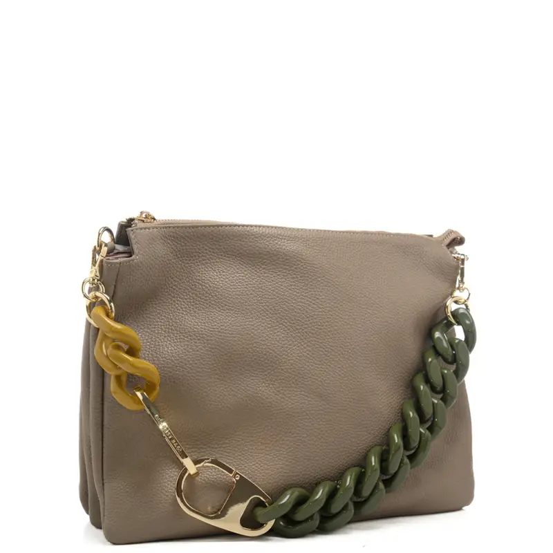 tracolla con maxi catena e design bicolor verde senape miniatura 3