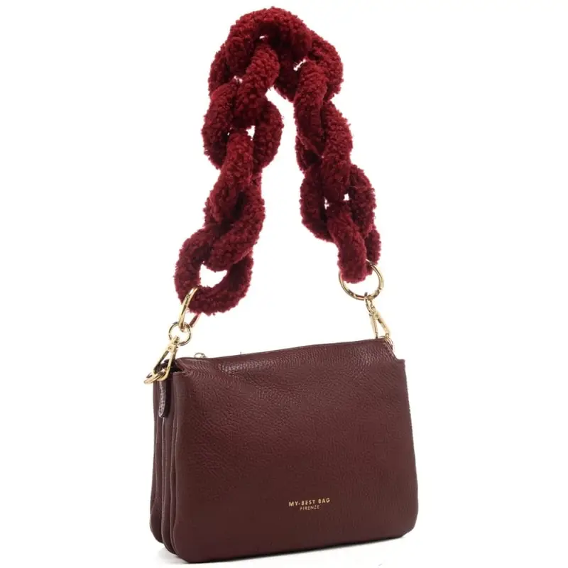 tracolla in pellicciotto con dettagli in metallo dorato borgogna miniatura 2