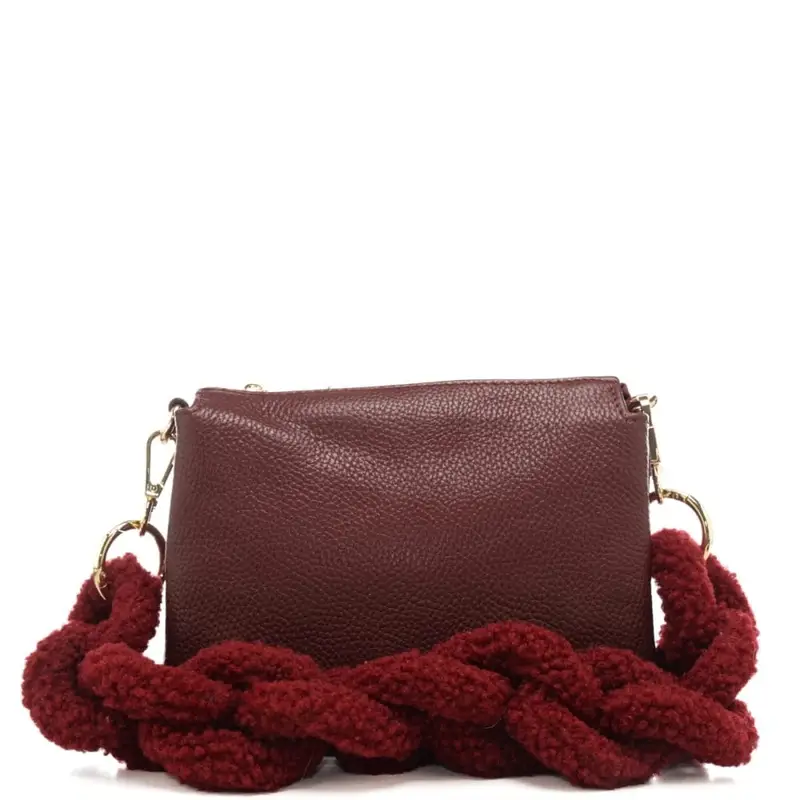 tracolla in pellicciotto con dettagli in metallo dorato borgogna miniatura 3