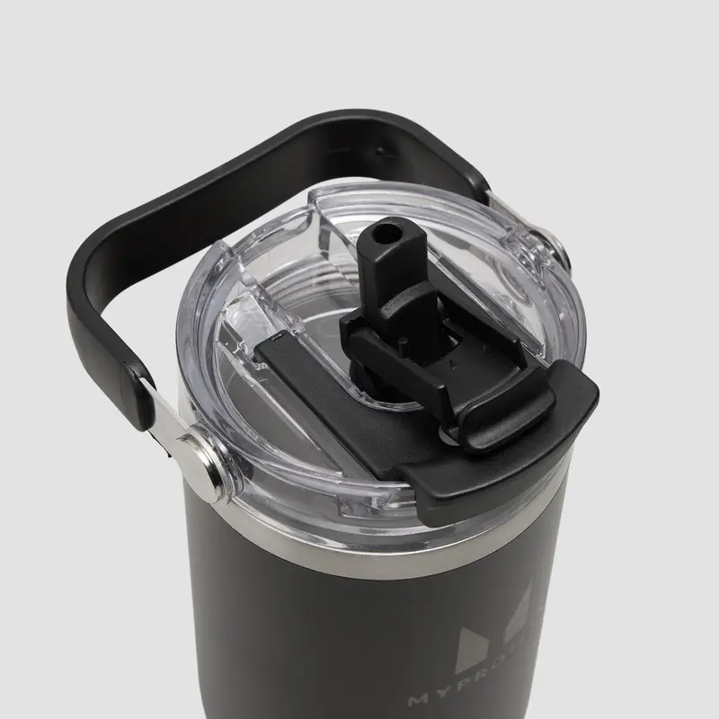 Bottiglia in metallo riciclato Myprotein con manico superiore e cannuccia 900ml - Nero miniatura 3
