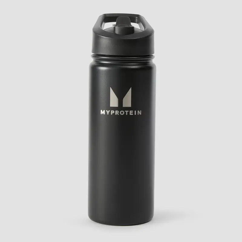 Myprotein Recycled Metal Flip Straw Bottle 500ml - Black Nero