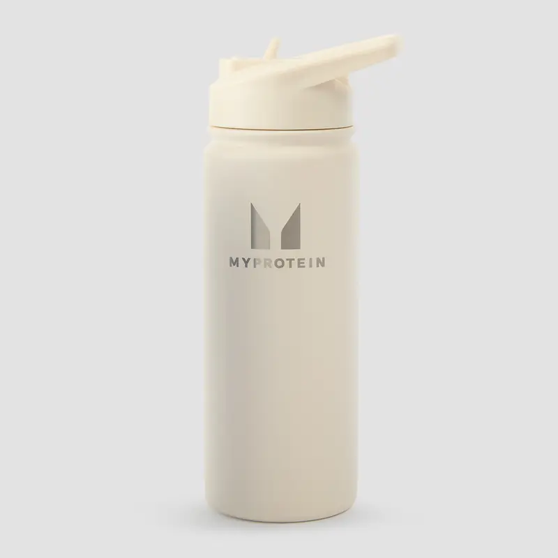 Myprotein Recycled Metal Flip Straw Bottle 500ml - Natural Cream Crema