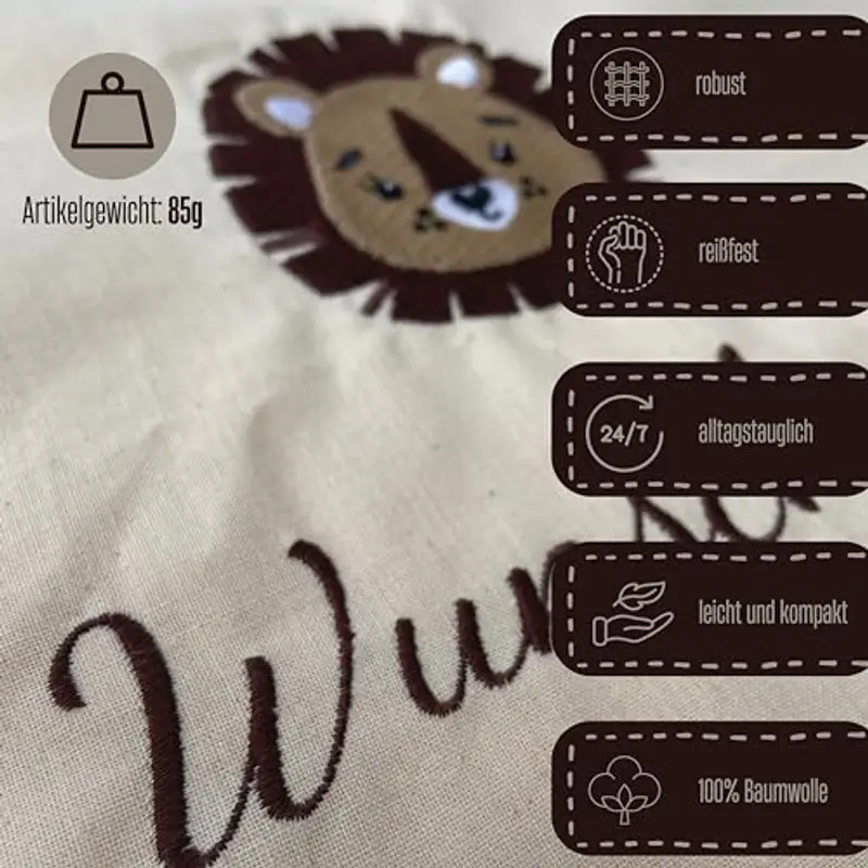 my STITCHERY Sacca da palestra con nome e motivo ricamato – Sacchetto di stoffa personalizzato con coulisse in cotone per bambini come regalo eccezionale, beige., 37 x 46 cm miniatura 2