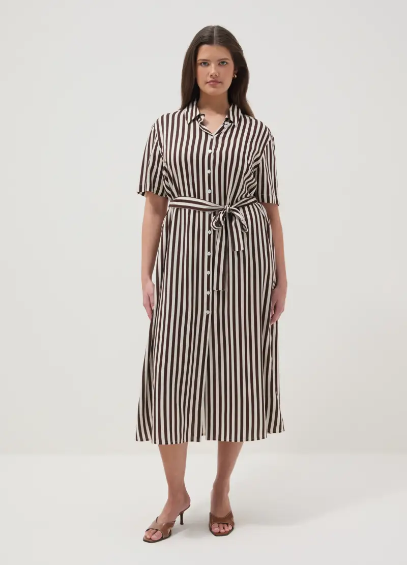 Abito In Pura Viscosa A Righe Multicolor Regular Fit Con Cintura, Donna, Multicolor miniatura 2