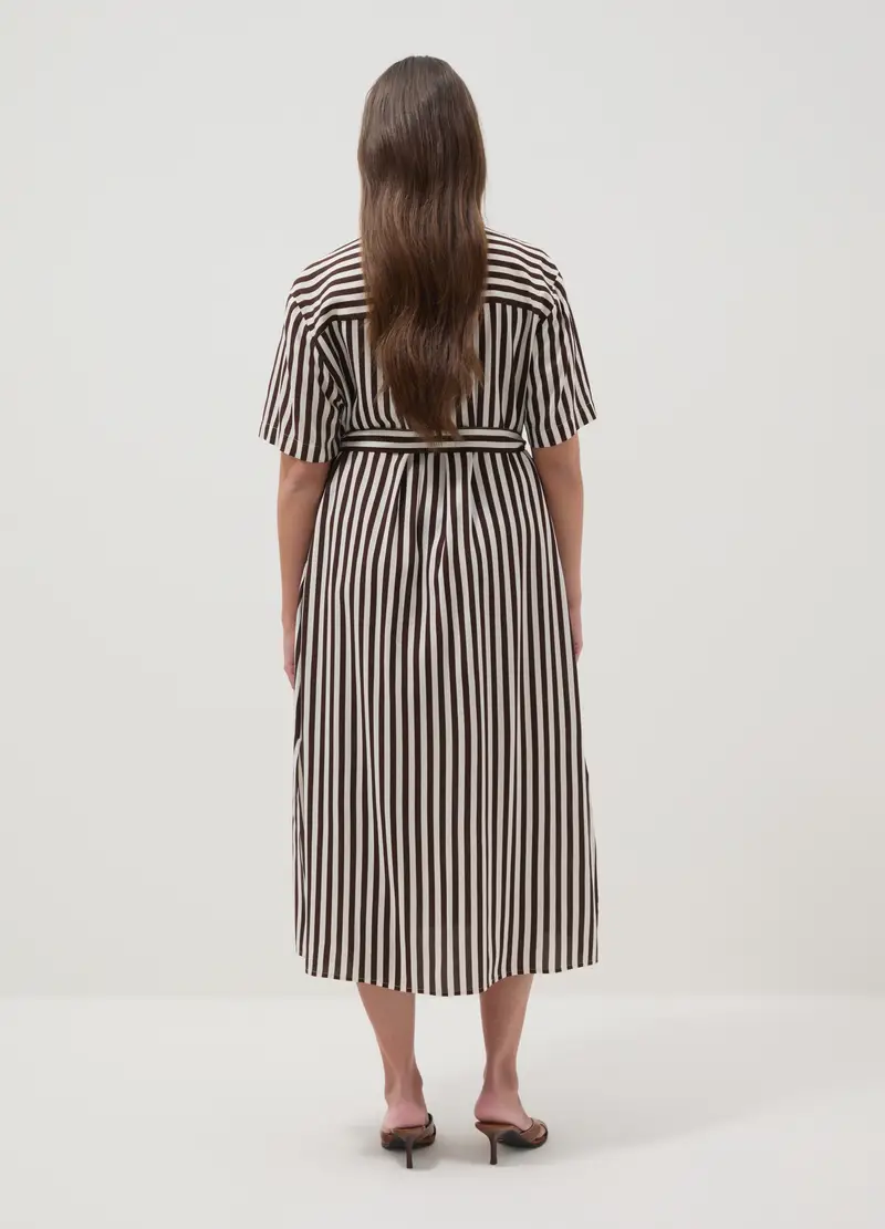 Abito In Pura Viscosa A Righe Multicolor Regular Fit Con Cintura, Donna, Multicolor miniatura 3