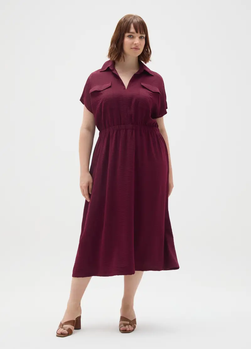 Abito Midi Rosso Regular Fit Con Tasche, Donna, Rosso