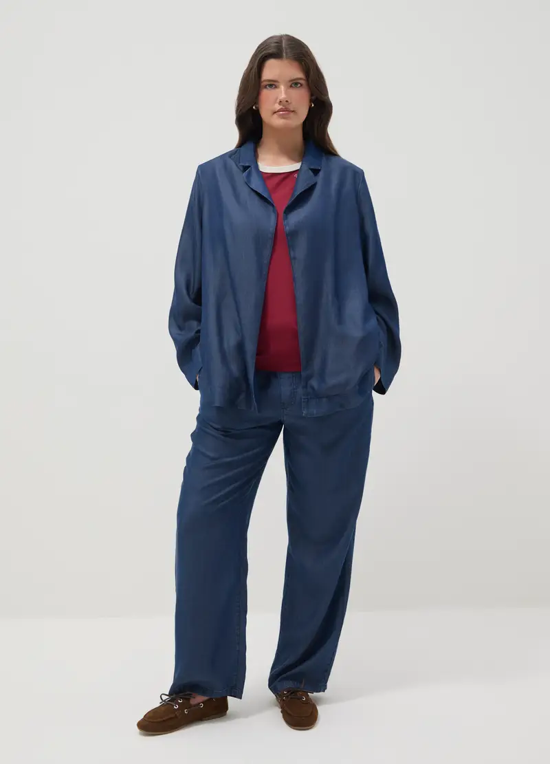 Blazer In Puro Lyocell Blu Regular Fit, Donna, Blu miniatura 2