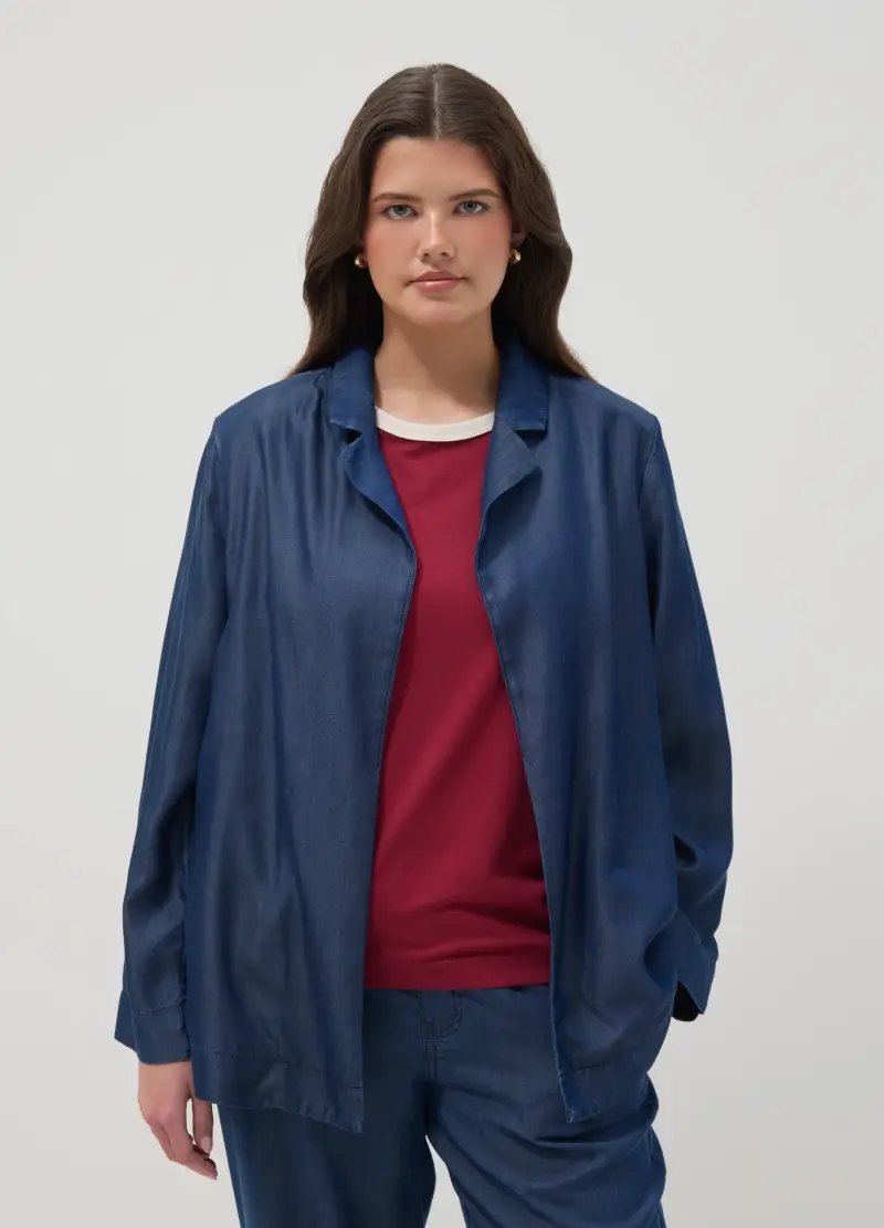 Blazer In Puro Lyocell Blu Regular Fit, Donna, Blu miniatura 3