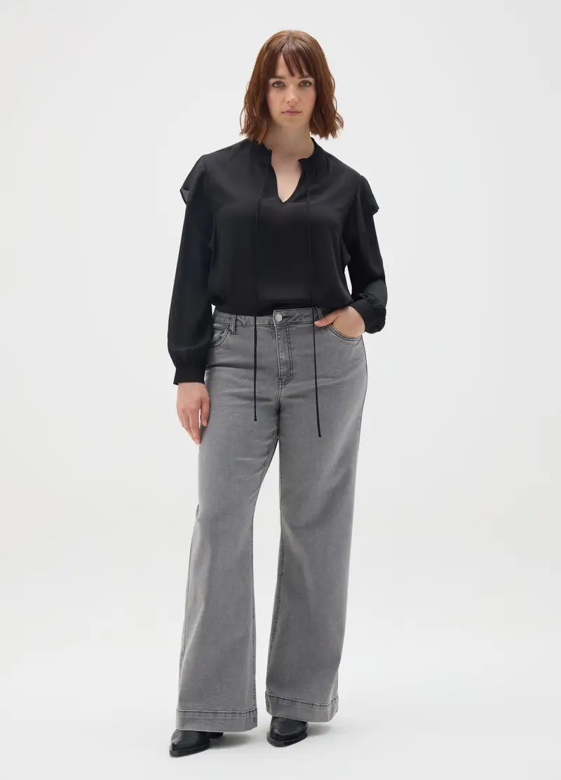 MYA, Blusa In Nero Regular Fit Con Volant, Donna, Nero, Taglia: S miniatura 2