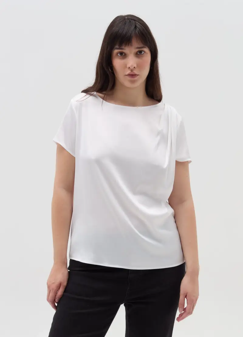 Blusa In Tessuto Combinato Curvy, Donna, Bianco miniatura 2