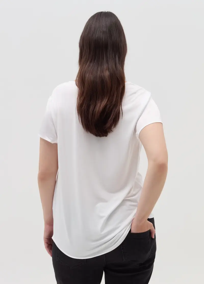 Blusa In Tessuto Combinato Curvy, Donna, Bianco miniatura 3