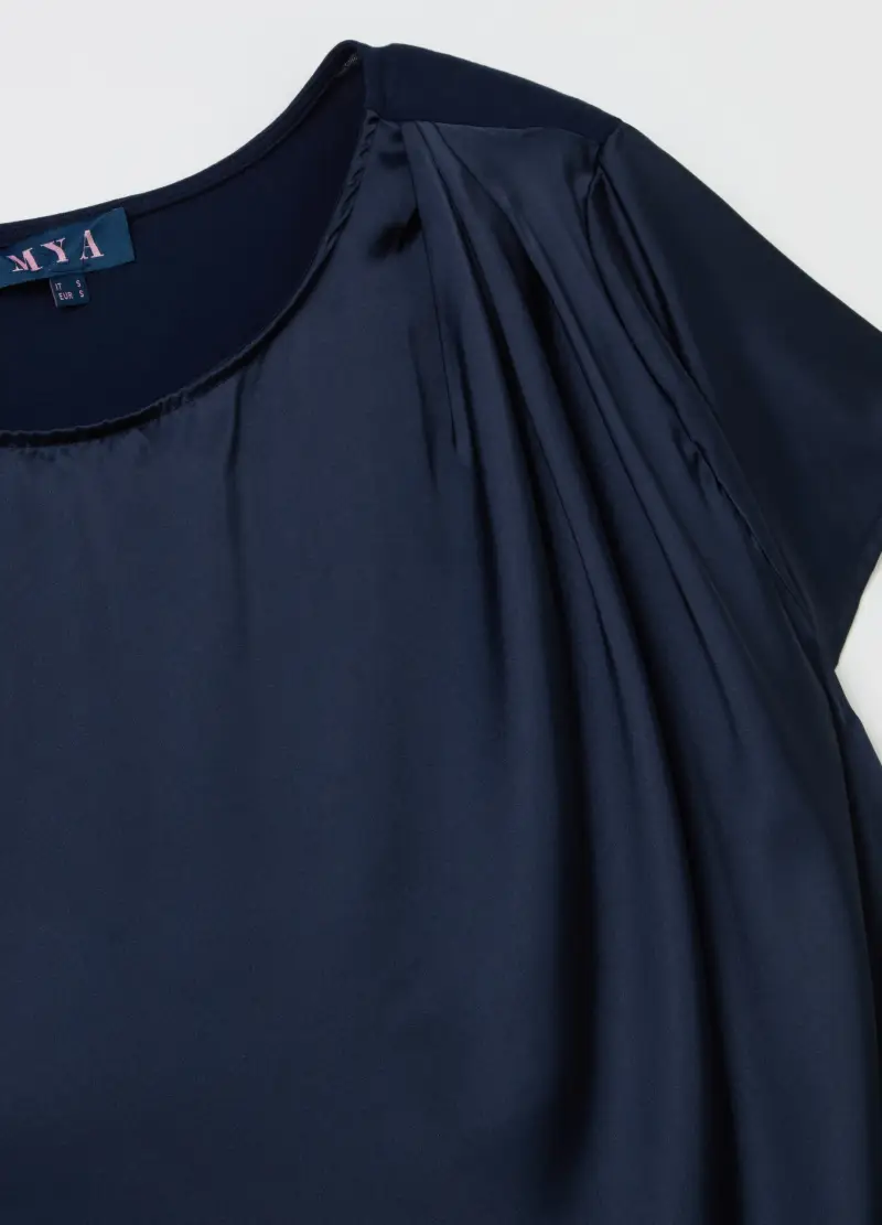 Blusa In Tessuto Combinato Curvy, Donna, Blu miniatura 2