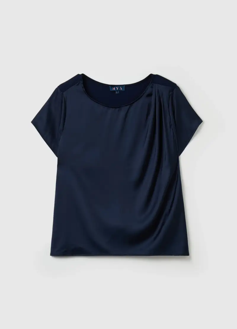 Blusa In Tessuto Combinato Curvy, Donna, Blu
