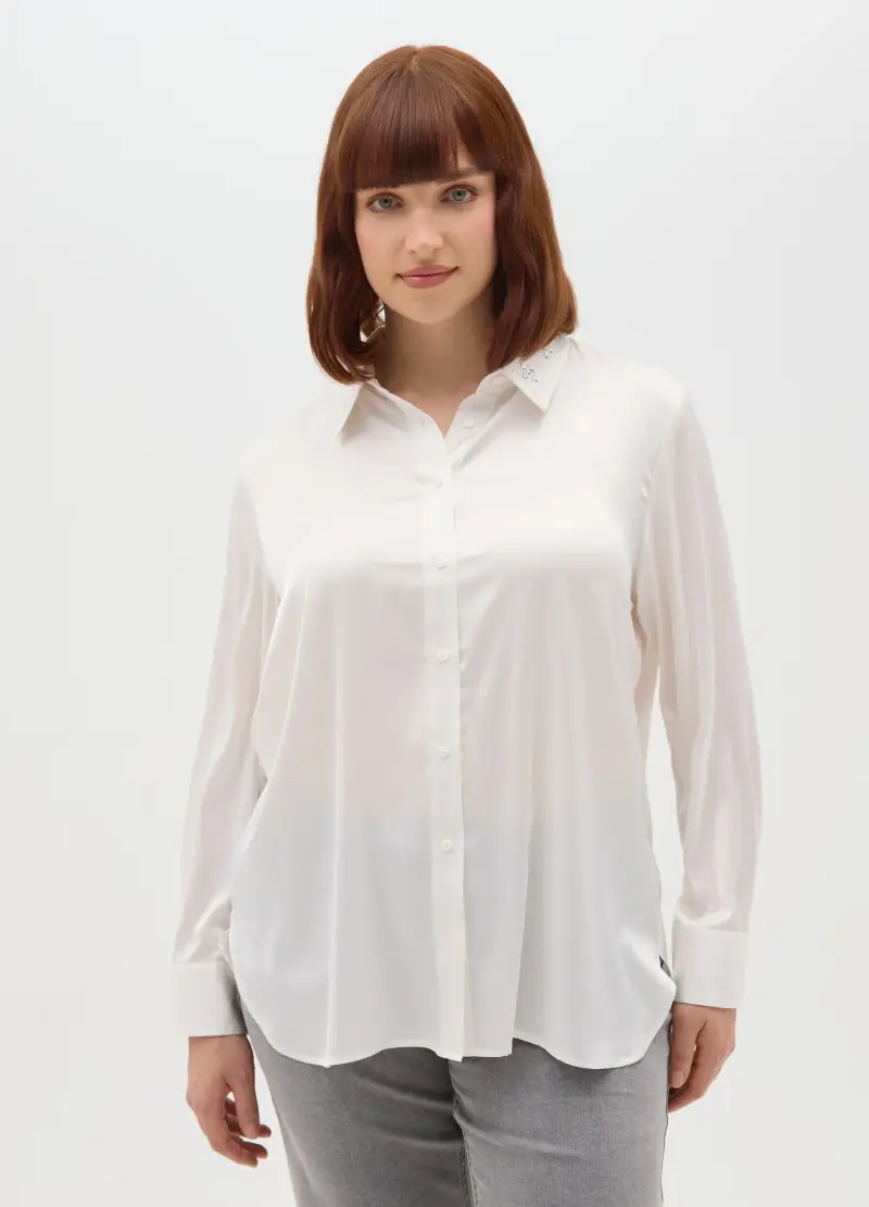 Camicetta Bianca A Maniche Lunghe Regular Fit Con Collo Classico, Donna, Bianco