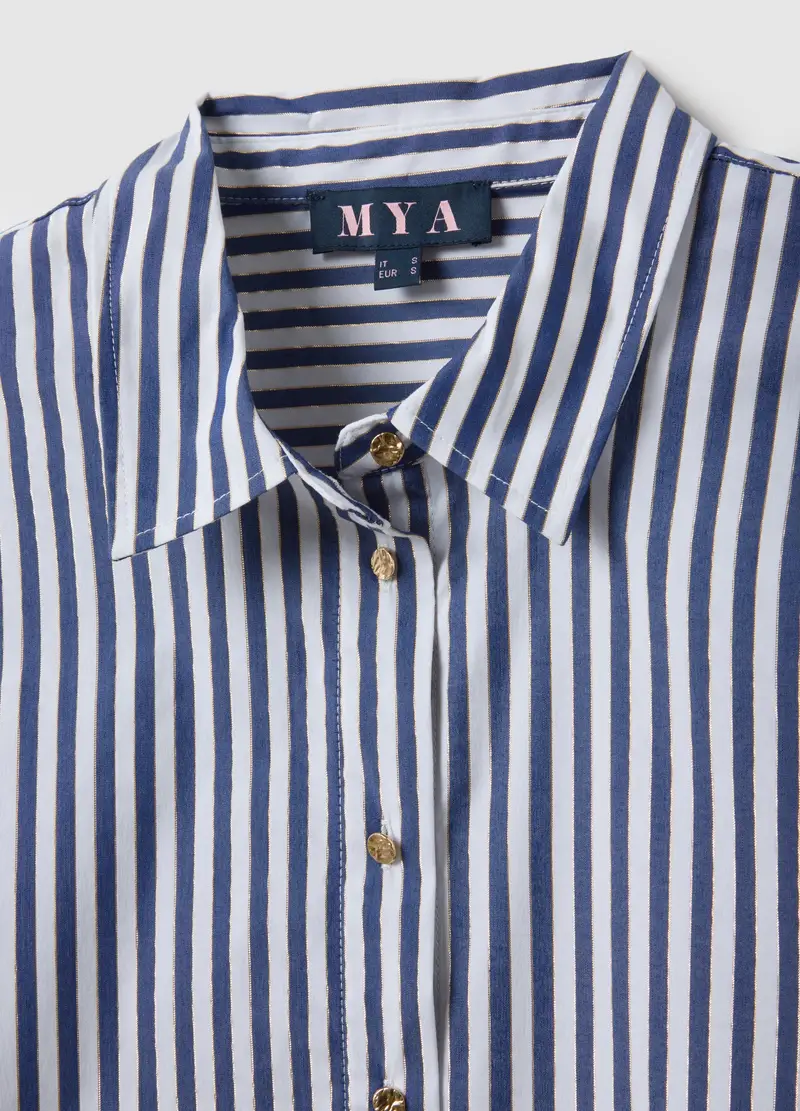 Camicia In Misto Cotone A Righe Multicolor Regular Fit Con Bottoni, Donna, Multicolor miniatura 2