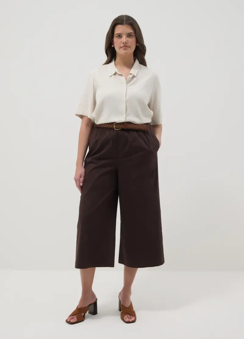 Camicia In Misto Viscosa E Lino Bianca Regular Fit, Donna, Bianco miniatura 2