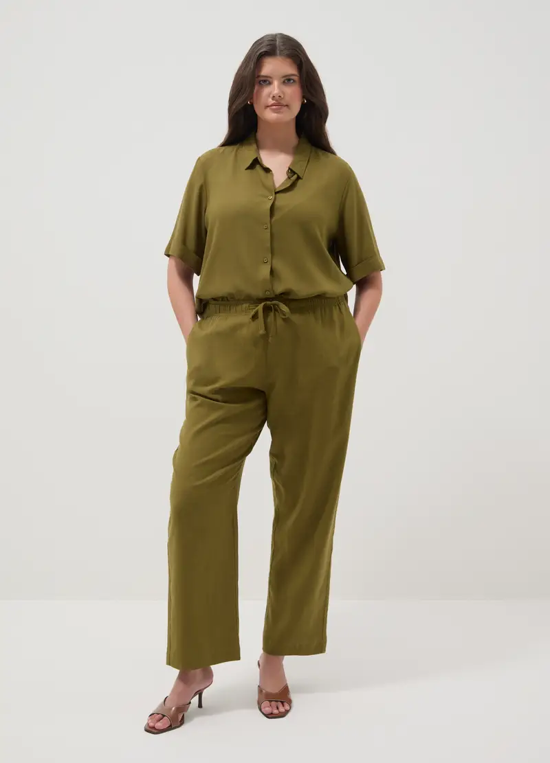 Camicia In Misto Viscosa E Lino Verde Regular Fit, Donna, Verde miniatura 2