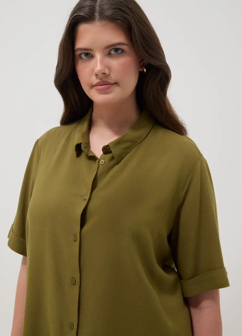 Camicia In Misto Viscosa E Lino Verde Regular Fit, Donna, Verde