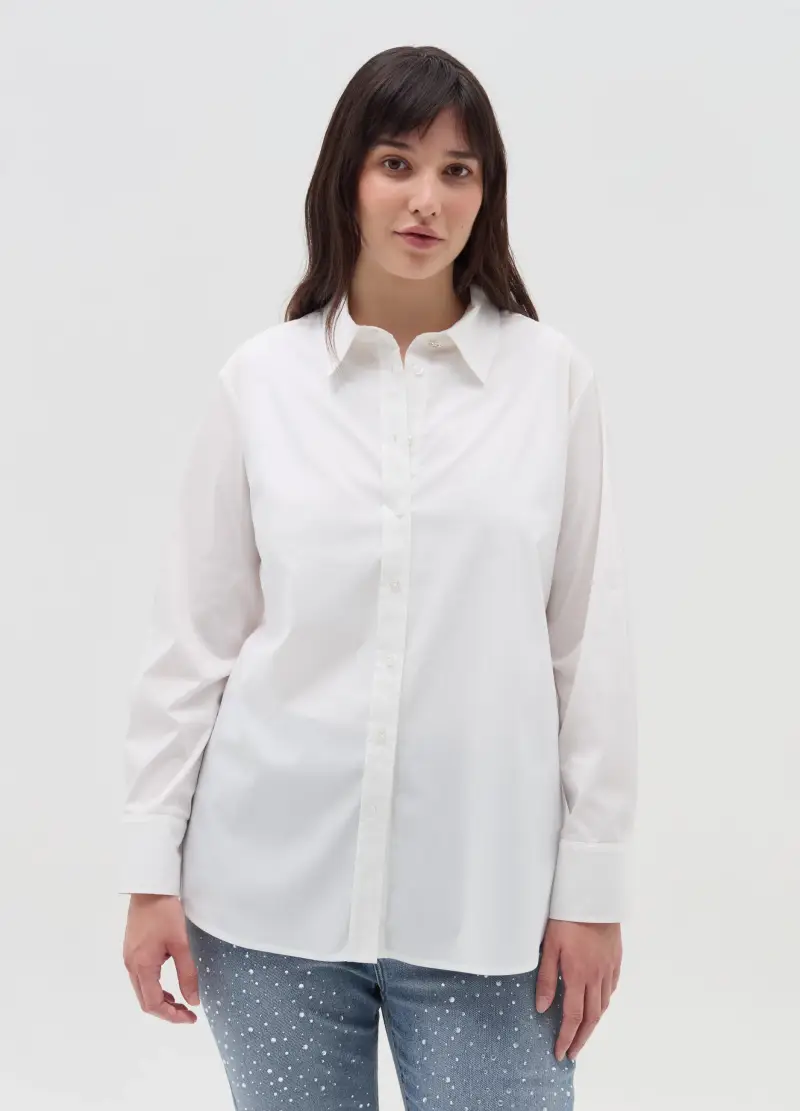 Camicia In Popeline Curvy, Donna, Bianco miniatura 3