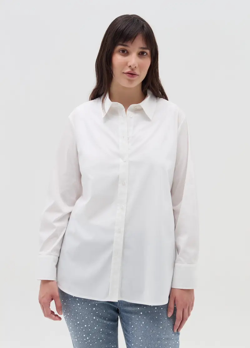 Camicia In Popeline Curvy, Donna, Bianco miniatura 3