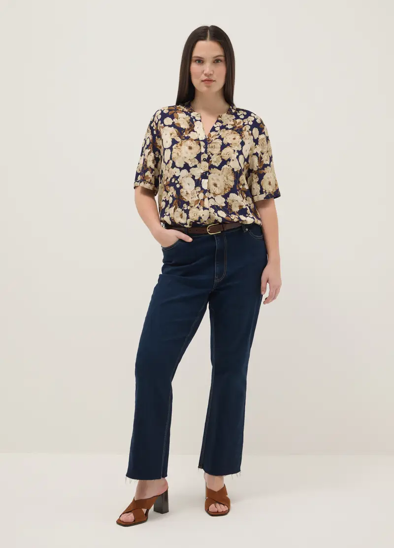 Camicia In Pura Viscosa Multicolor Regular Fit Con Design Floreale, Donna, Multicolor miniatura 2