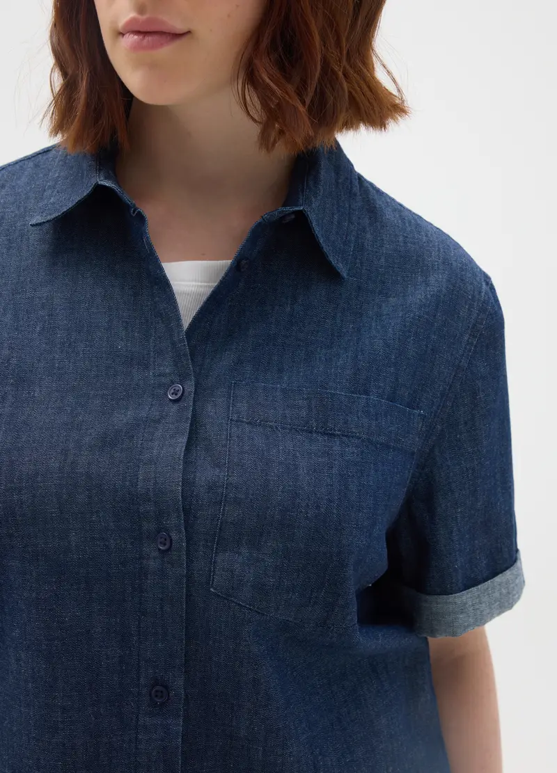 Camicia In Puro Cotone Denim Over, Donna, Denim miniatura 3