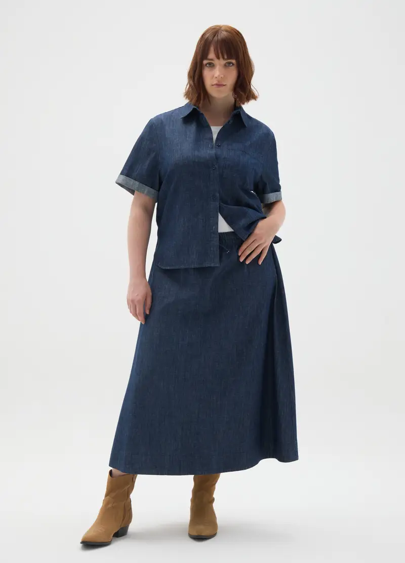 Camicia In Puro Cotone Denim Over, Donna, Denim