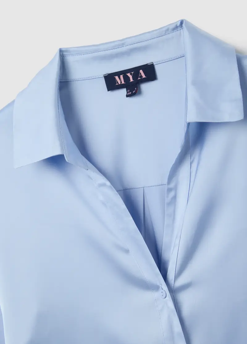 Camicia In Satin Azzurro Regular Fit, Donna, Azzurro miniatura 2