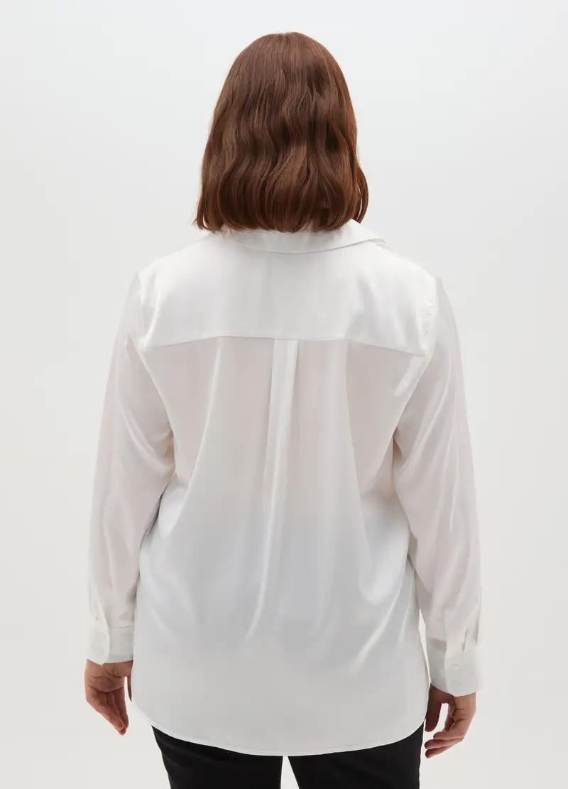Camicia In Satin Bianca Regular Fit, Donna, Bianco miniatura 3