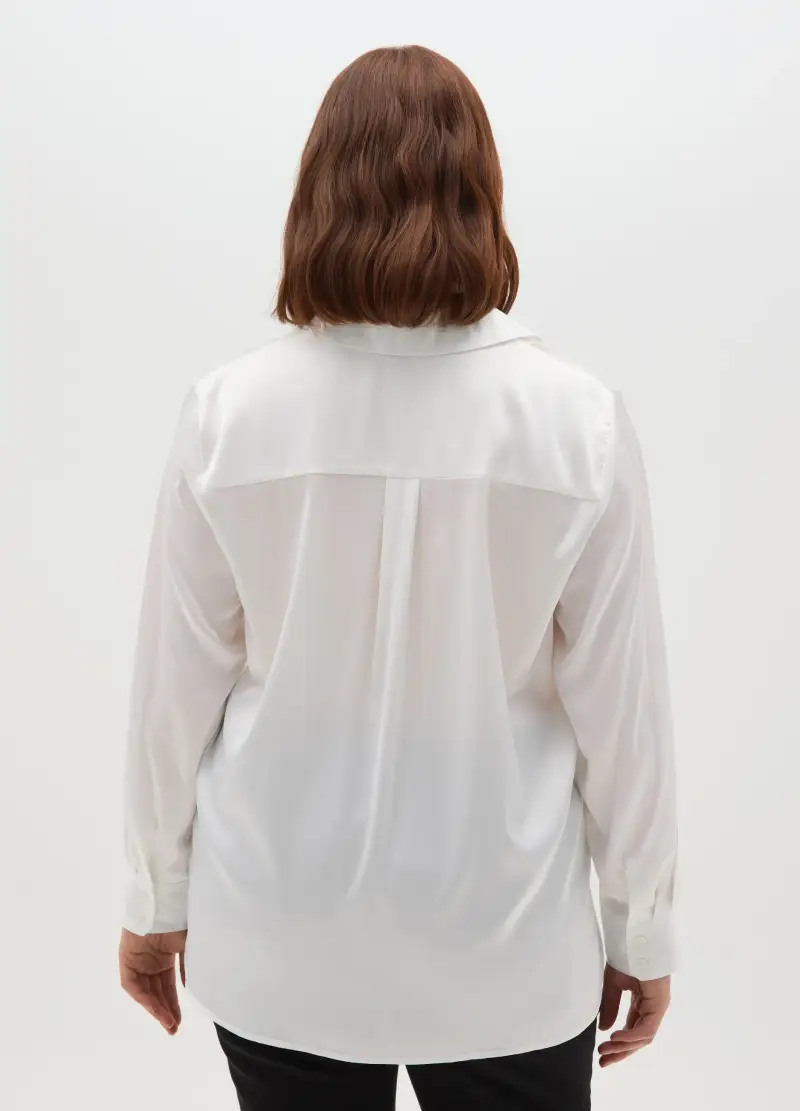 Camicia In Satin Bianca Regular Fit, Donna, Bianco miniatura 3