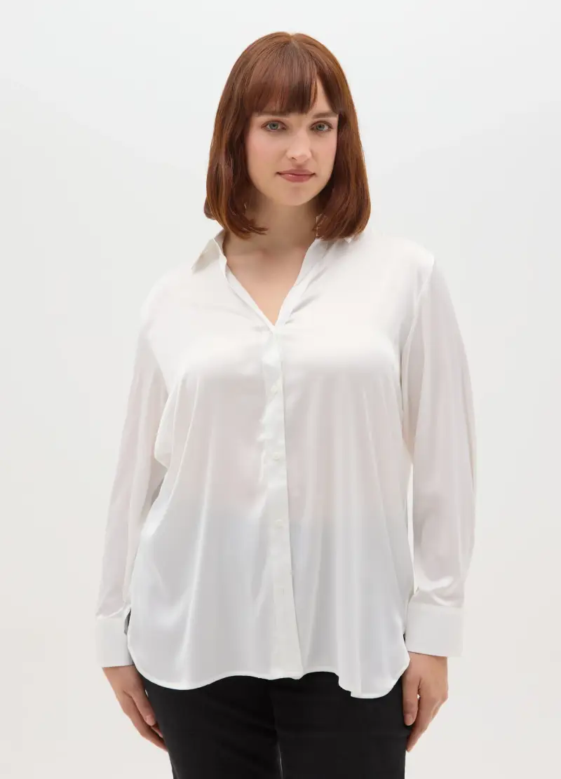 Camicia In Satin Bianca Regular Fit, Donna, Bianco