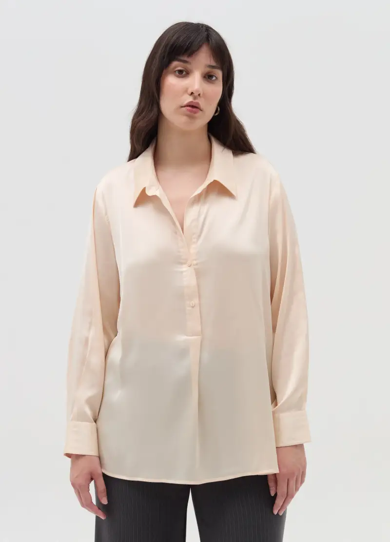 Camicia In Satin Curvy, Donna, Bianco miniatura 2