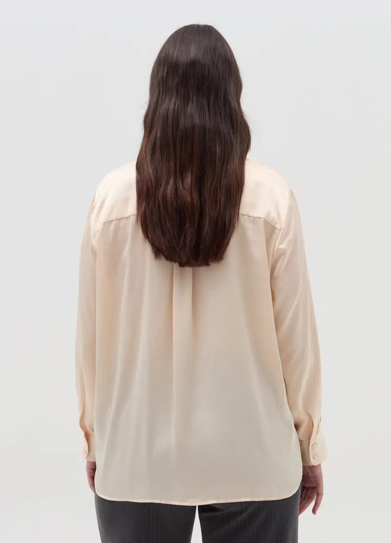 Camicia In Satin Curvy, Donna, Bianco miniatura 3