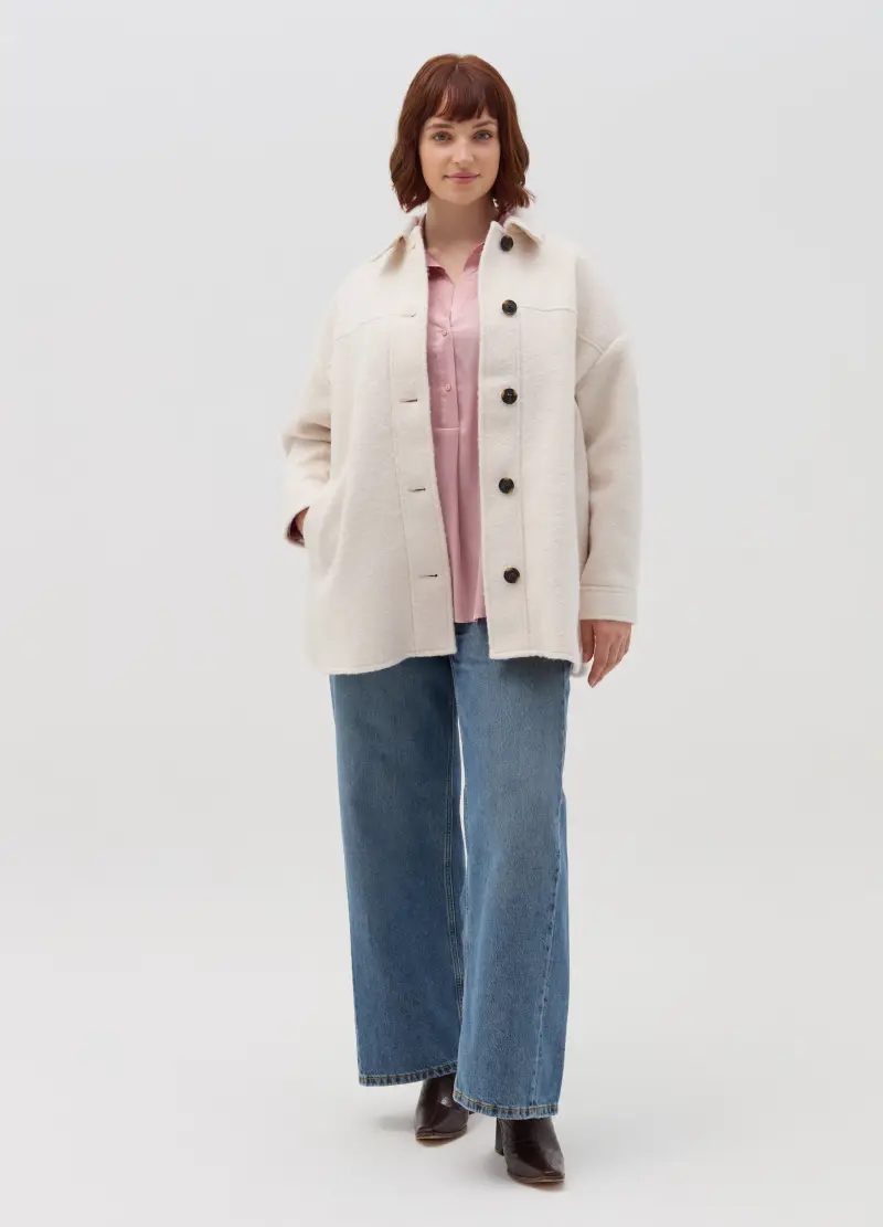 Cappotto Over Monopetto Curvy, Donna, Bianco