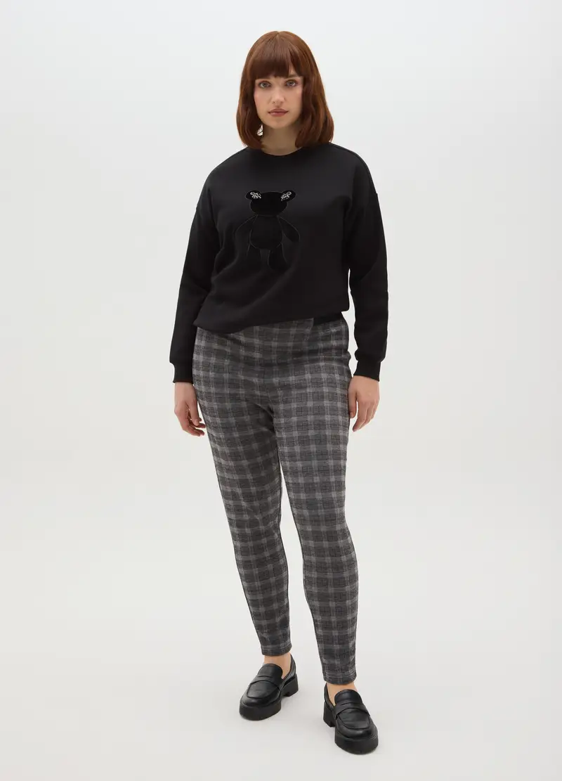 Felpa Nera In Misto Cotone Regular Fit Con Orsetto Ricamato, Donna, Nero miniatura 2