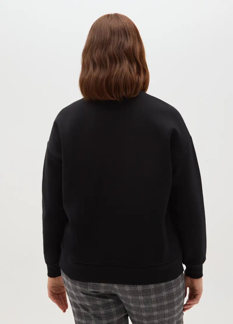 Felpa Nera In Misto Cotone Regular Fit Con Orsetto Ricamato, Donna, Nero miniatura 3